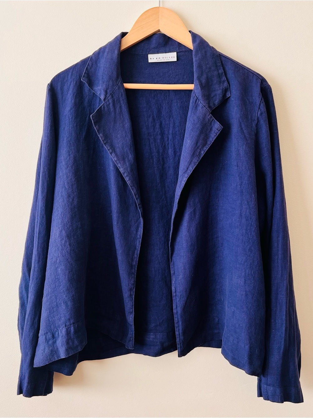 Bryn Walker Blue Linen Blazer Lightweight Open Front Women’s Large EUC Lagenlook